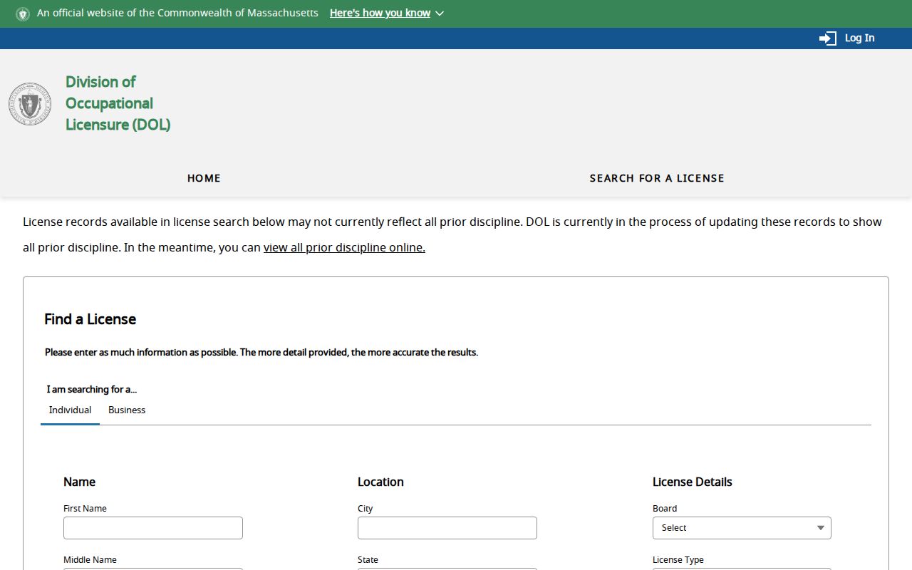 Walpole resident lookup Massachusetts license search controls