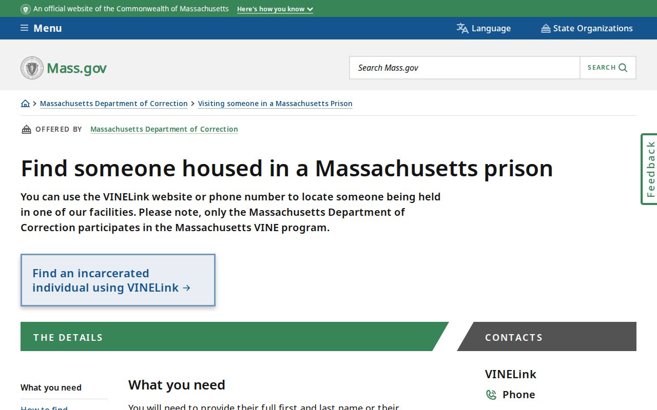 Walpole residents directory Massachusetts DOC and VINE instructions
