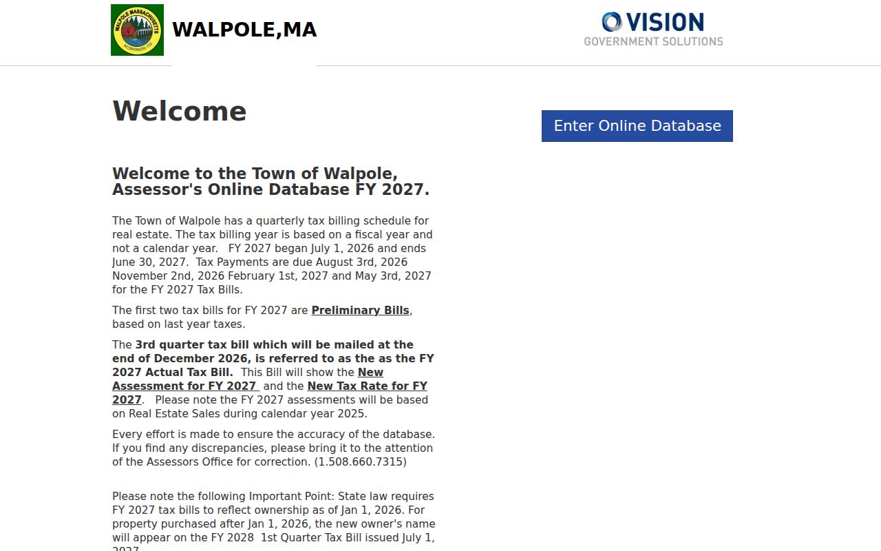 Walpole residents directory assessor search screen